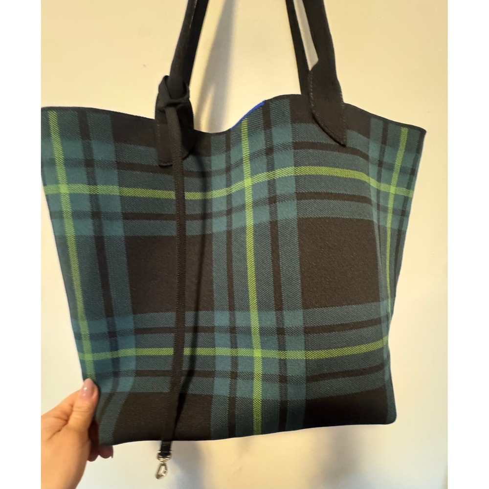 Rothy's The Essential Tote Green Plaid Sustainable Knit Shoulder Bag - Picture 5 of 8